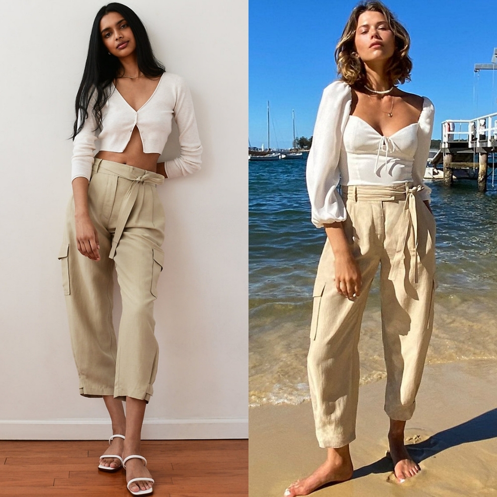 Aritzia Wilfred Kafka Belted Cargo Pants Linen Viscose Blend Size 2